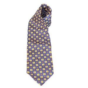 Johnston & Murphy 100% silk tie. Bright geometric pattern in yellow, red, blue